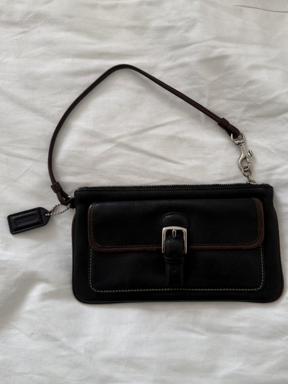 Coach Black Brown Leather Wristlet
